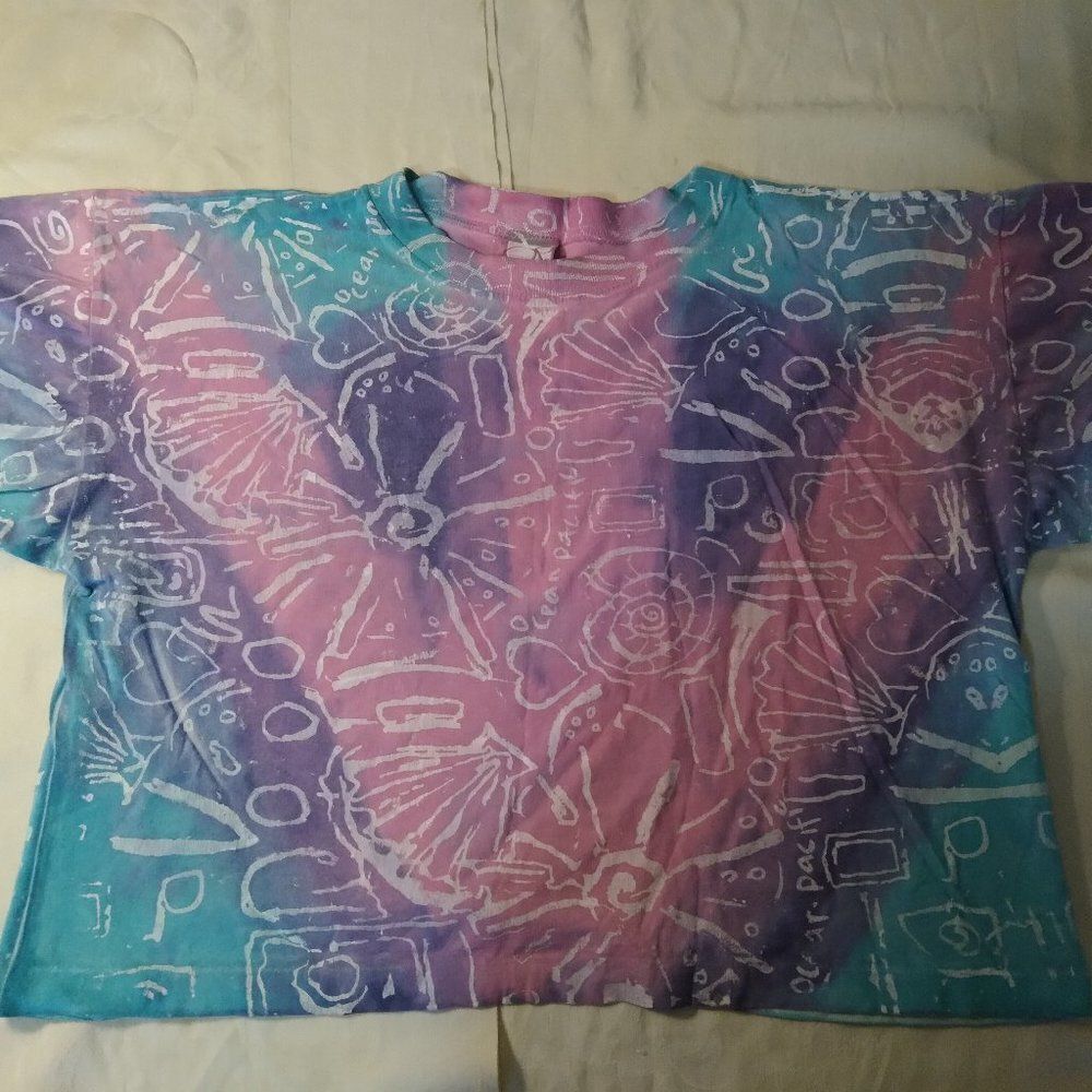 VTG OP Cropped Tie Dye Abstract Pattern T-Shirt